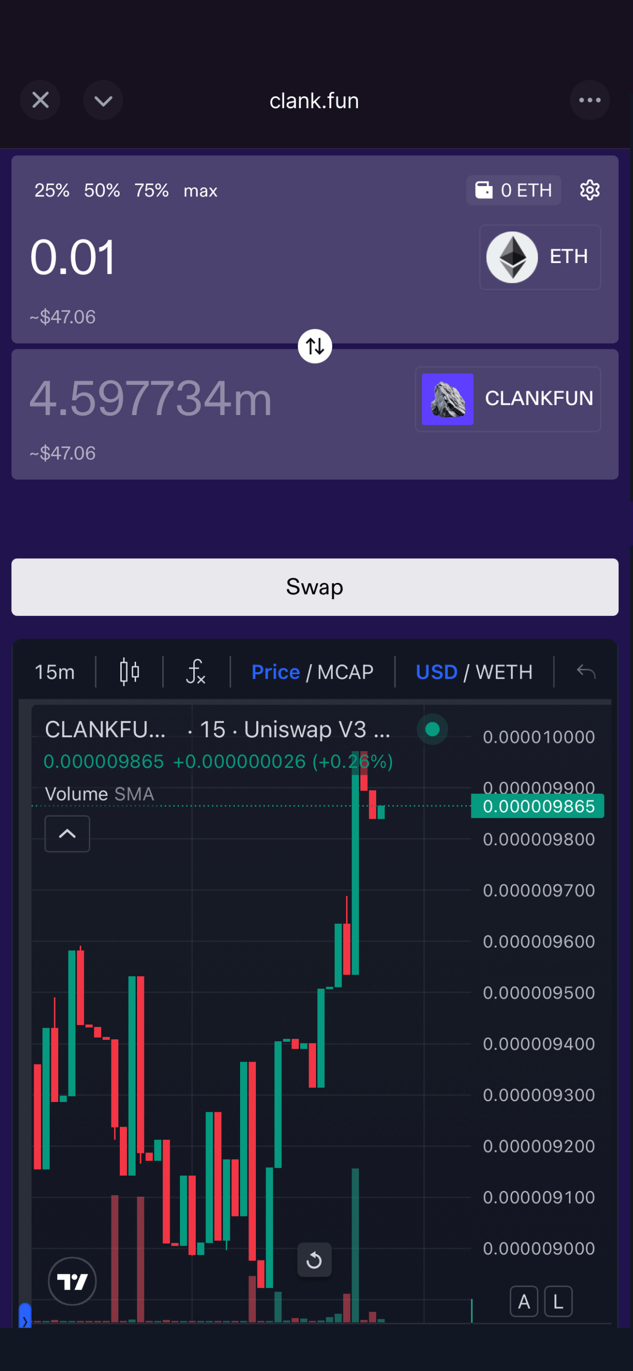 Clankfun – Memecoin Trading - Farcaster Mini Apps screenshot